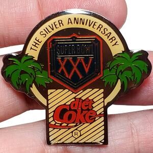 Super Bowl XXV NFL The Silver Anniversary Diet Coke Starline Pin Giants 1.5"